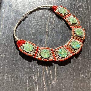 Beaded turquoise Moroccan collar necklace